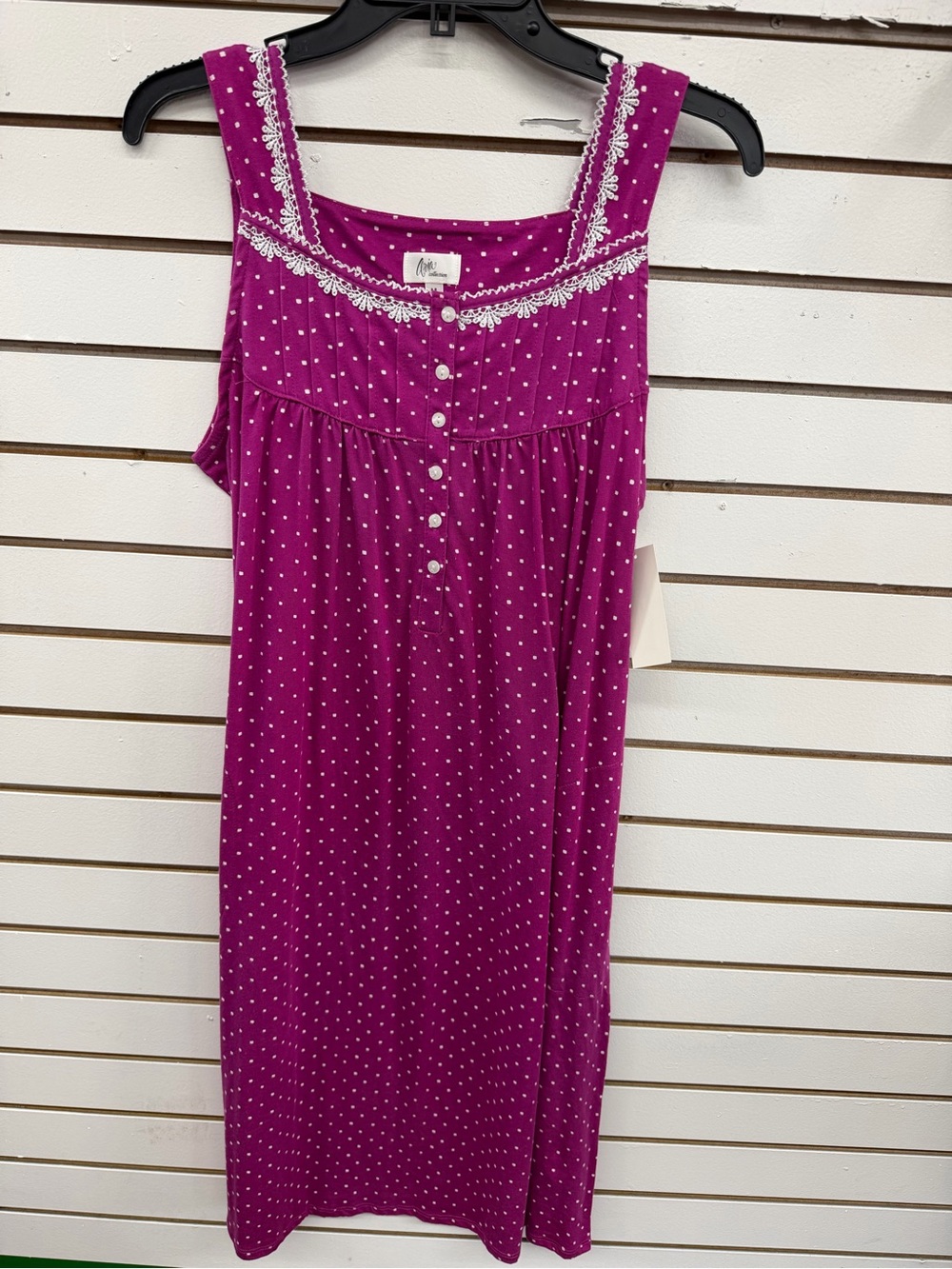 Aria Collection Purple Polka Dot Lace Trim Nightgown Sleep Dress NWT M